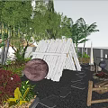 Garden Landscape Design With Thatched Roof Umbrellas Outdoor Seating And Natural Plants