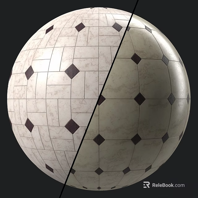 Tile Components With Split Sphere Design Featuring White Squares And Dark Diamonds 3d model 