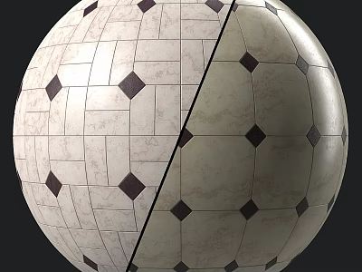 Tile Components With Split Sphere Design Featuring White Squares And Dark Diamonds 3d model