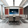 Modern Conference Room Interior With Large Screen Conference Table And Comfortable Chairs 3d model