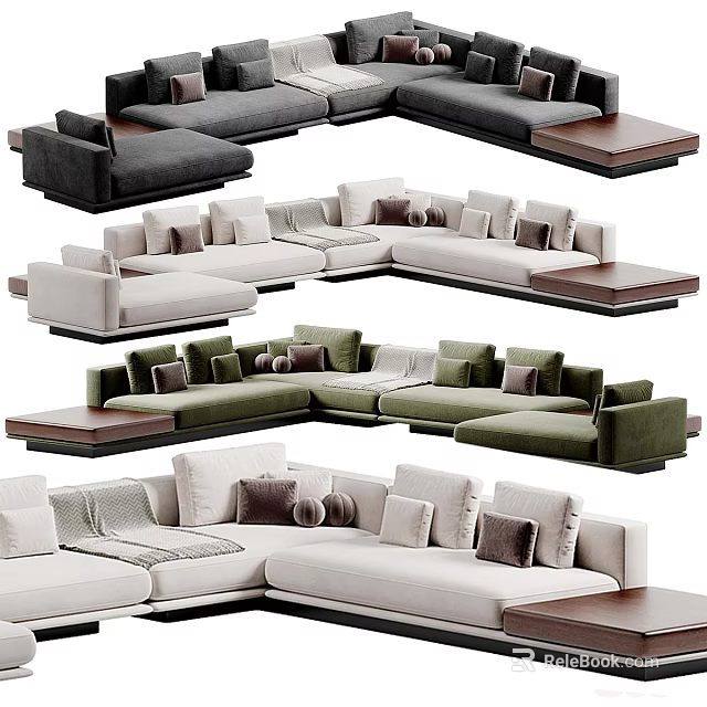 Modern Sectional Sofa Collection in Gray Beige Green and Cream Tones 3d model 