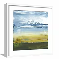 Two White Framed Abstract Ocean Paintings With Blue Waves On Gray Wall 3d model