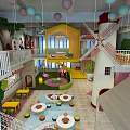 Modern Kindergarten Play Space With Colorful Balloons And Interactive Play Structures 3d model