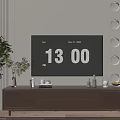 Modern Brown TV Stand With Drawers Grid Panels Decorative Items Green Plant And Wall Decor