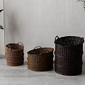 Woven Brown Storage Baskets In Different Sizes For Indoor Home Decor 3d model