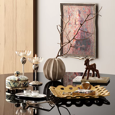 Elegant Decorative Ornament Set with Candlesticks Pumpkin Decor Branch and Deer Figurine 3d model