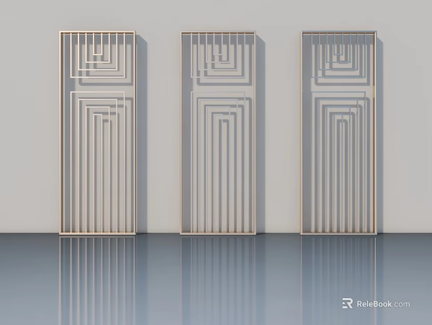 Modern Hinged Doors With Intricate Geometric Patterns On Light Wall 3d model 