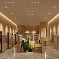 Elegant Clothing Storefront with Modern Window Display Mannequins Green Plants and Lighting