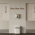 Modern Minimalist Public Restroom With Male Female Signs Toilet Paper Dispenser And Trash Bin