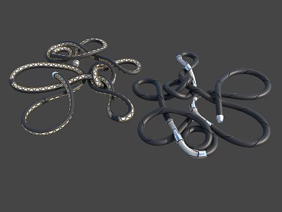 Intricate Twisted Metallic And Black Leather Decorative Objects With Silver Accents 3d model