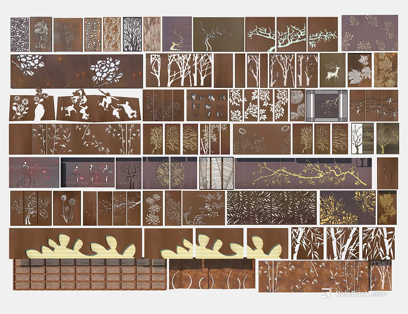 Various Modern Feature Wall Designs With Intricate Patterns And Artistic Carvings 3d model
