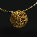 Delicate Gold Necklace With Netted Sphere Pendant And Red Gemstone Center