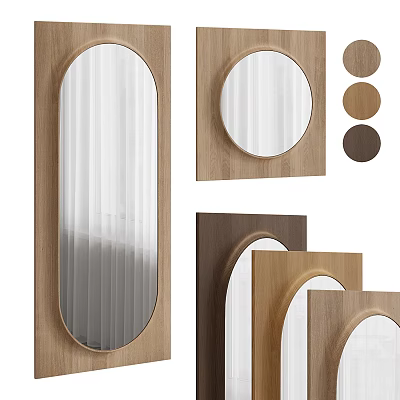 Wooden Framed Mirrors With Oval Round Shapes And Various Wood Tones For Modern Decor 3d model