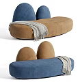 Modern Multi Person Sofa With Blue Brown Upholstery And Grey Blanket