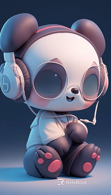 Cute Style Cartoon Panda Decorative Ornament Set With Headphones And Glasses 3d model 
