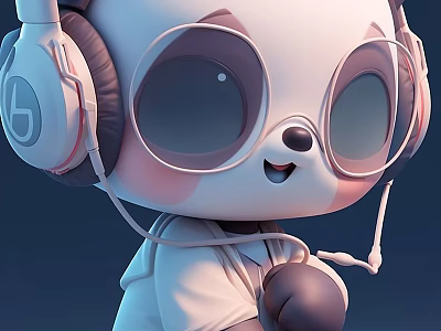 Cute Style Cartoon Panda Decorative Ornament Set With Headphones And Glasses 3d model