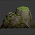 Natural Wood and Stone Rock with Green Moss and Embedded Mask 3d model