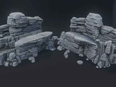 Gray Rock Scene Components With Stacked Stone Blocks Rock Platforms And Scattered Stones 3d model