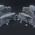 Gray Rock Scene Components With Stacked Stone Blocks Rock Platforms And Scattered Stones