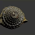 Vibrant Sea Snail Spiral Shell With Red Black White Stripes Orange Base On Dark Background