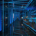 Hi Tech KTV Corridor With Neon Blue Lighting And Mirrors