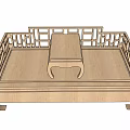 Traditional Chinese Wooden Daybed with Classic Railings and Intricate Carvings