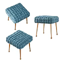 Blue Tufted Velvet Stools With Gold Slender Metal Legs Set of Three