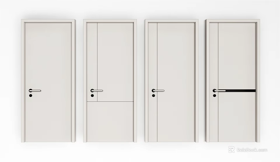 White Hinged Doors With Minimalist Design And Various Handle Styles For Interior Spaces 3d model 