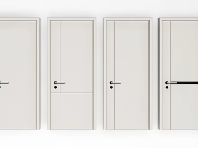 White Hinged Doors With Minimalist Design And Various Handle Styles For Interior Spaces 3d model