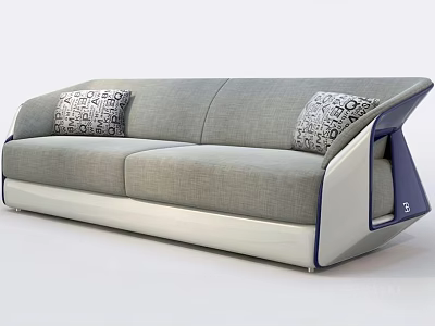 Modern Gray Two Seater Sofa With Patterned Pillows And Sleek Silver Frame 3d model