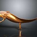 Golden Axolotl Sculpture With Shiny Body On Dark Background And Reflection