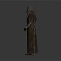 Sci Fi Character With Silver Helmet Red Goggles And Brown Long Coat Armor Gear 3d model