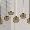 Modern Amber Transparent Glass Pendant Lights With Spherical Cylindrical Designs In Interior With Window Blinds