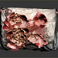 Red Coral Mushrooms With Flower Shaped Structure On Natural Stone Base