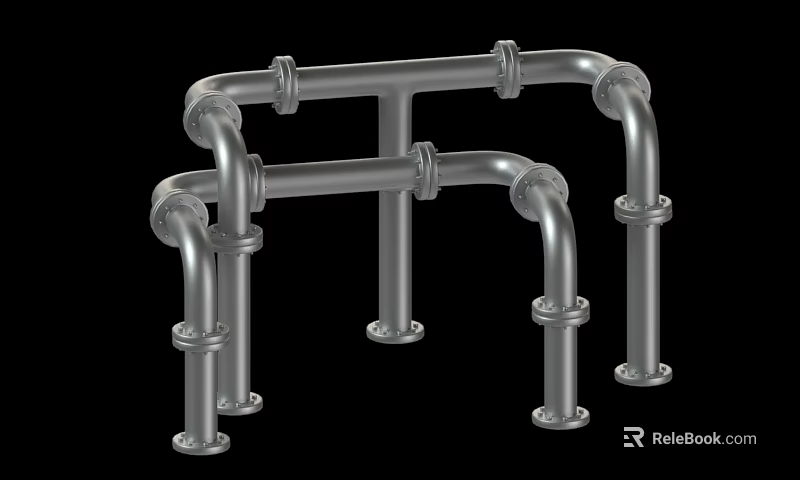 Industrial Metal Pipes with Interconnected Elbows and Base Supports Design 3d model 