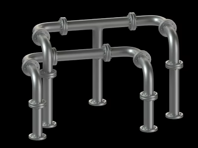 Industrial Metal Pipes with Interconnected Elbows and Base Supports Design 3d model