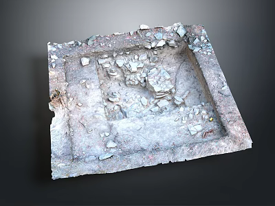 Damaged Square Concrete Structure With Scattered Debris And Broken Edges 3d model