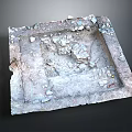 Damaged Square Concrete Structure With Scattered Debris And Broken Edges