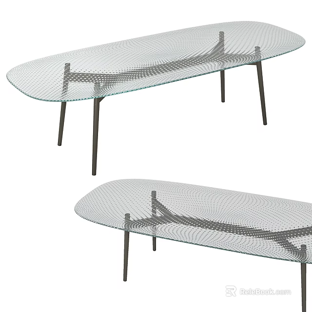 Modern Glass Top Dining Table With Metal Legs And Minimalist Design 3d model 
