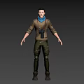 Game Movie Character 3D Model with Brown Jacket Blue Scarf Binoculars Boots Three Quarter Views