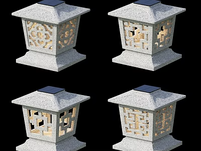 Traditional Stone Lanterns With Carved Patterns And Flat Top Cover For Outdoor Decor 3d model