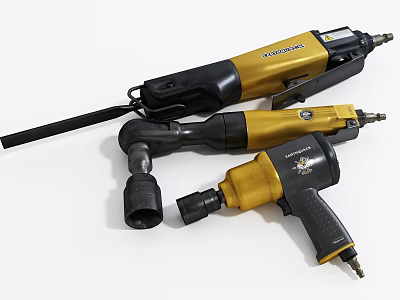 Yellow And Black Industrial Pneumatic Tools With Heavy Duty Design And Ergonomic Handles 3d model