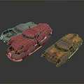 Vintage Rusty Car Models With Red Brown Worn Exterior And Metallic Texture