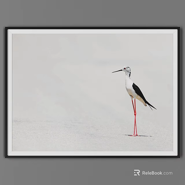Abstract Painting Of Black And White Red Legged Bird On Light Background In Black Frame 3d model 