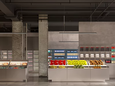 Supermarket Department Store Featuring Fresh Fruits Vegetables and Shelf Grocery Product Displays Modern Layout 3d model