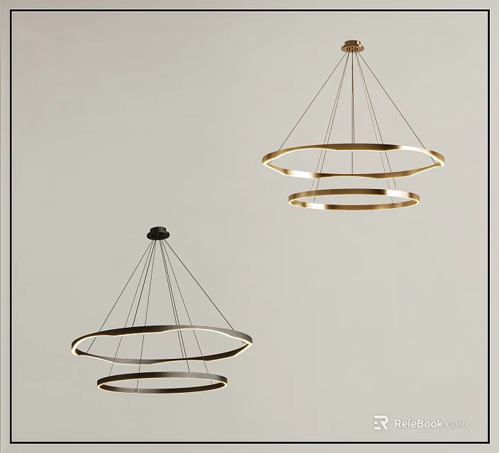 Modern Double Ring Pendant Lights With Metallic Circular Design And Illuminated Frames 3d model 