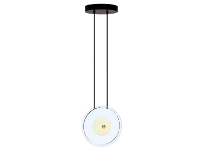 Modern Pendant Light With Black Ceiling Base Transparent Circular Shade And Yellow Bulb 3d model