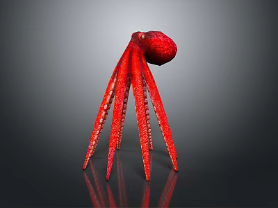 Red Octopus With Detailed Long Tentacles In Realistic 3D Rendered Model 3d model