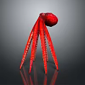 Red Octopus With Detailed Long Tentacles In Realistic 3D Rendered Model 3d model