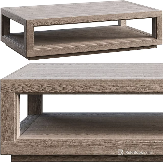 Wooden Coffee Table With Open Shelves And Modern Natural Finish Design 3d model 